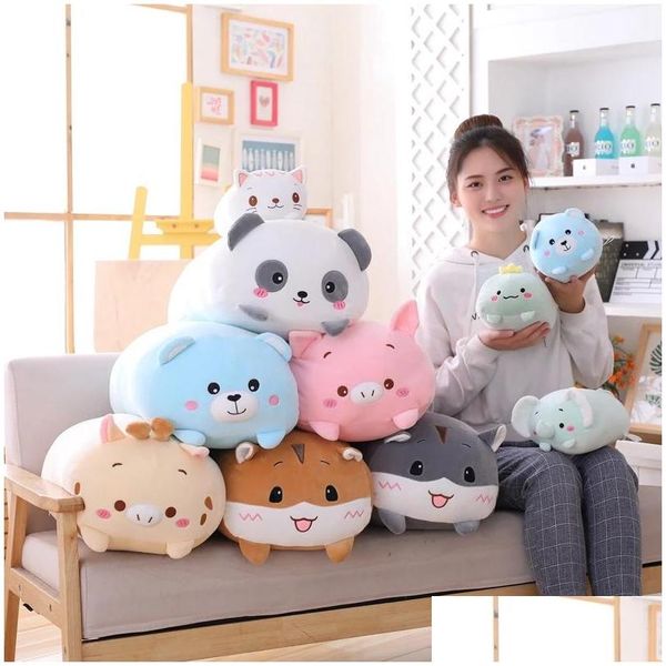 Animais de pel￺cia de pel￺cia 9 estilos Animal Sweet Dinosaur Pig Cat Ursion Toy Soft Cartoon Panda Hamster Elephant Deer Doll Pillow Gi Dhpew