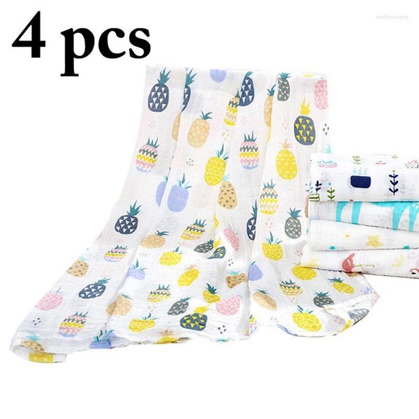 Decken 4PCS Cartoon Druck Badetuch Baby Swaddle Baumwolle Musselin Wrap Kindergarten Decke Für Borns Home Supplies