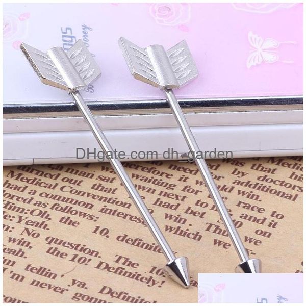 Plugs Tunnels Sier Arrow Love Stud Orecchini 16G 38Mm Long Barbell industriale Acciaio inossidabile Body Piercing all'orecchio Gioielli Drop Dhgarden Dhpux