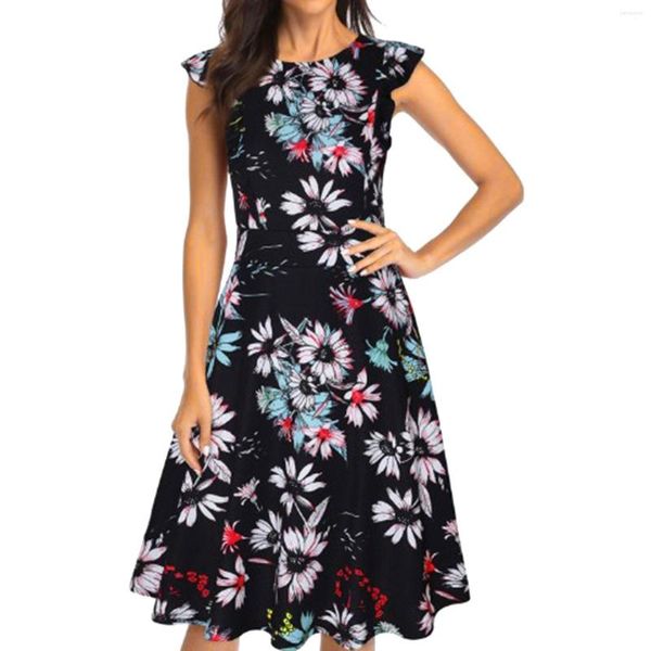 Повседневные платья лето для женщин 2023 листовой рукав Slim Fitting Floral Print Retro Dress Женская одежда vestidos de novia