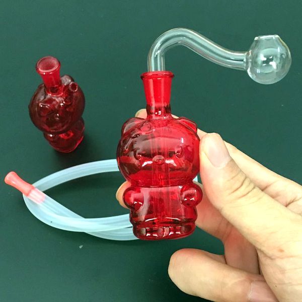 Pipa ad acqua per bong con bruciatore a nafta staccabile di alta qualità Mini Cute cat con tubo per bruciatore a nafta maschio da 10 mm mini bong portatile a mano