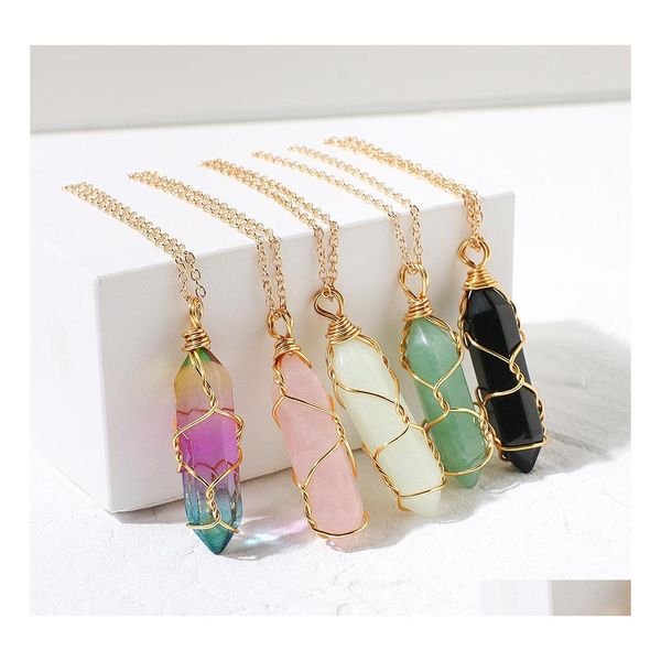 Anhänger Halsketten Wired Wrap Halskette Naturstein Opal Türkis Quarz Heilung Reiki Pendum für Frauen Schmuck Drop Lieferung Penda Dhdca