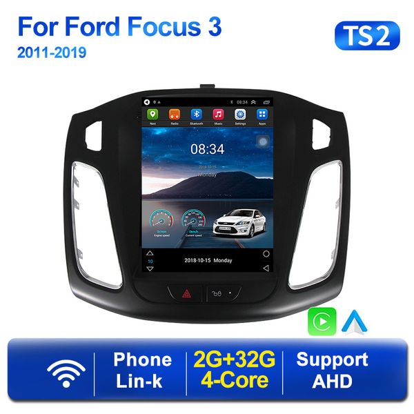 Android 11 Car DVD-радио мультимедийный игрок для Ford Focus 3 Mk 3 2011-2019 Tesla Style CarPlay GPS GPS Head Bind Stere 2din