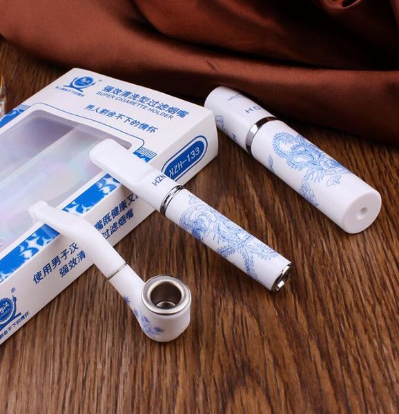 Chinesische Pipe Geschenkbox Blau und wei￟e Porzellanreinigung Typ Zyklus Filter Zigarettenhalterrohr