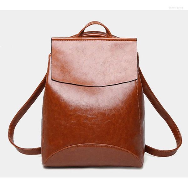 Borse da scuola Moda Donna Zaino Tracolla in pelle Marca Zaini femminili in cera d'olio Borsa da viaggio Solid Bolsa