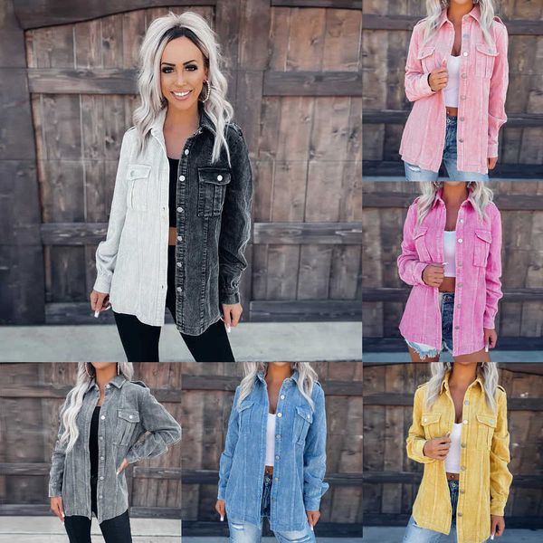 Frauen Kleidung Neue Kurze Mäntel Cord Revers Gewaschen Hemd Strickjacke Denim Jacken Lose Casual Mantel Frau