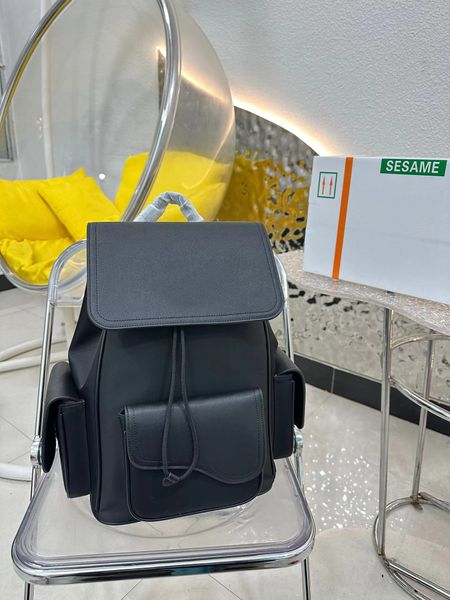 Mochila de cordão preta unissex, bolsa de ombro feminina de grande capacidade, bolsa escolar de luxo masculina, triângulo fashion, bolsa de viagem grande