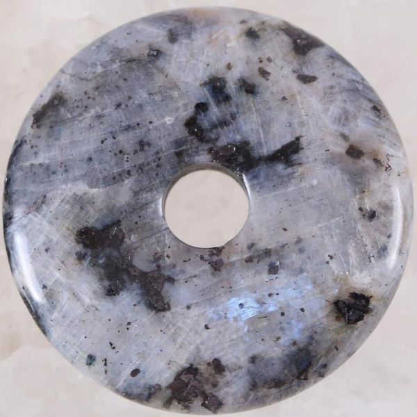 Подвесные ожерелья натуральный камень пончики колье 30 мм круглый круг исцеляет настоящий серого лабрадоритового бусинка для женщин мужские ювелирные изделия 1pcs k836pend