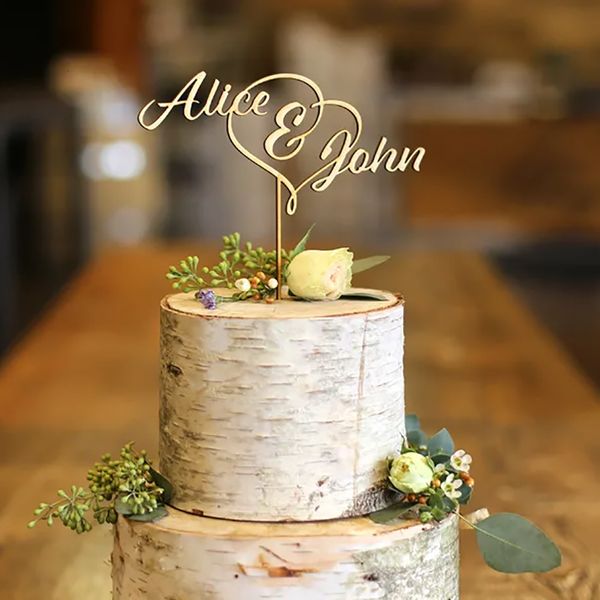 Andere Event-Party-Zubehör, individueller süßer Holzherz-Hochzeitstortenaufsatz, einzigartiger Geburtstagstortenaufsatz, personalisierte Kuchendekoration, Brautparty-Geschenk 230217