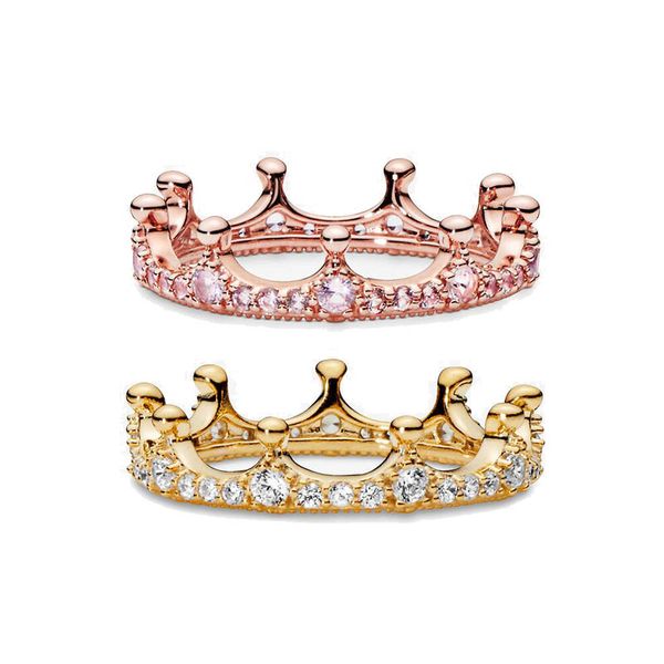 Желслевое кольцо с желтым золотом для сверкающего короны для Pandora Real серебряного серебряного свадебного дизайнера для женщин для женщин Diamond Grives Grives Gift с оригинальной коробкой