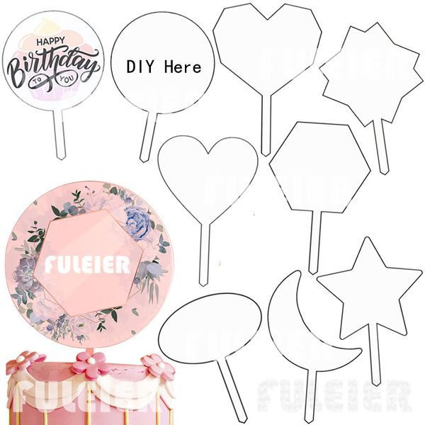 Outra festa de evento Supplies 20pcs Diy Cake Tool Birthday Acrylic Cake Topper Blank Sem textos Placa de acrílico para assar Indicador de ferramenta de decoração de bolo de casamento 230217