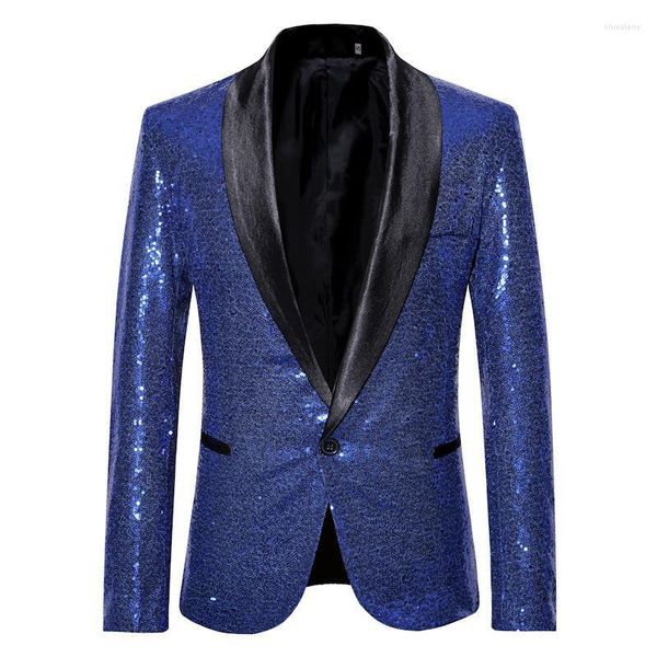 Herrenanzüge Mattswag Herren Blau Glänzend One Button Abendkleid Blazer Herbst Winter Nachtclub Hochzeit Herrenbekleidung Mode Leistung