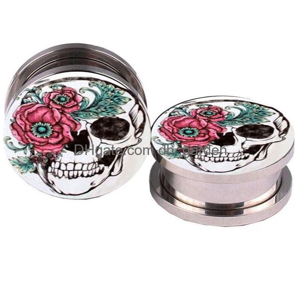 Stecker Tunnel Rose und Zucker Skl Logo Ohr 516 mm Stecker Tunnel Sommer Schmuck Ohrringe Messgeräte Piercings Drop Lieferung Körper Dhgarden Dhr1U