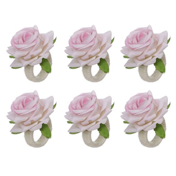 Emulação Rosa Flor Anel de Guardanapo Casamento Dia dos Namorados Guardanapos Fivela Corda de Linho Trança Anéis de Toalha Banquete Decoração de Mesa Flor Anillo De Servilleta De Flor Rosa