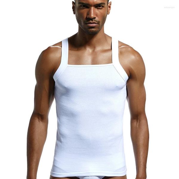 Tanques masculinos Tops de gole de moda masculino Algodão de algodão apertado para casa Casual Casual Solid Male Macho Maniferess