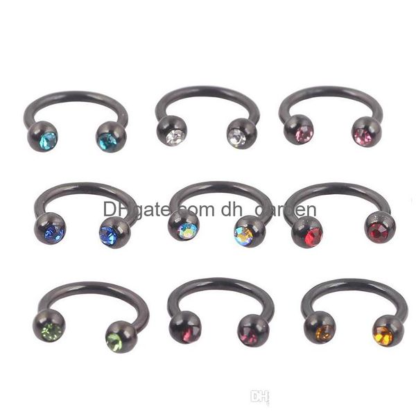 Naso Anelli Borchie Oro Sier Arcobaleno Nero Anello a ferro di cavallo 8Mm 12G Gioielli per il corpo Piercing Tragus Orecchino Septum Drop Delivery Dhgarden Dhppt