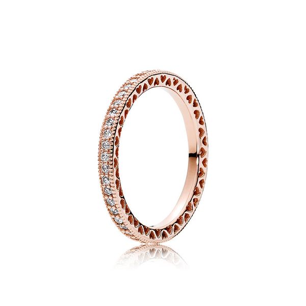 18k Rose Gold Sparkle Hearts Ring para Pandora CZ Jóias de designer de casamento de diamante para mulheres Gift Gift Rings com caixa de varejo original