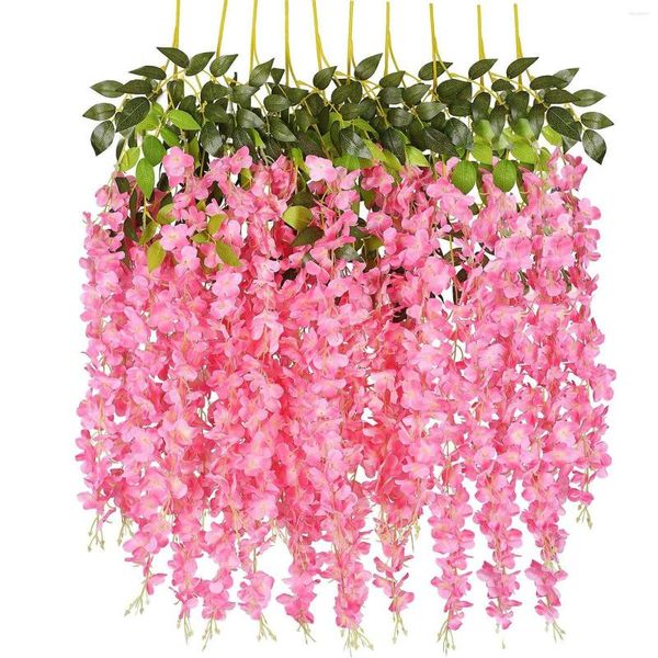 Flores decorativas 6pcs wisteria decorações de flores artificiais 1.1m penduramento de seda de guirlanda para casa de teto de festa em casa Fake Fake