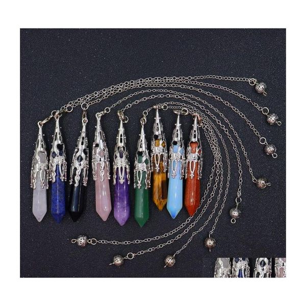 Colares pendentes prismas hexagonais chakra pendums stones naturais amet reiki cura medita￧￣o de cristal para homens grop entrega j dhczi