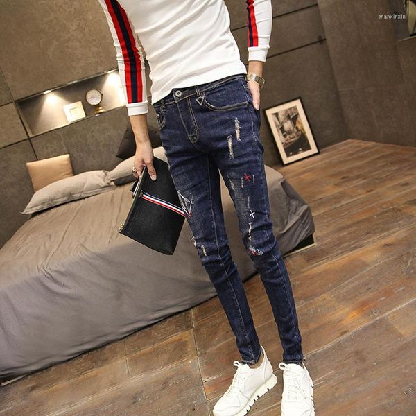 Herren Jeans Einfache Mode Cowboy Persönlichkeit genäht dekorativ Herren Frühling und Herbst Slim Korean Stretch Teenager Bleistifthose