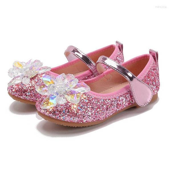 Sapatos planos meninas de acrílico strass de cristal princesa pu azul cor rosa de prata para crianças apresenta apresentação de festas presente