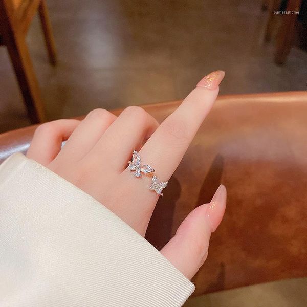 Anéis de casamento cor de prata aberta borboleta para mulheres Estudantes Ring ring de dedão coreano 2023 Jóias de moda