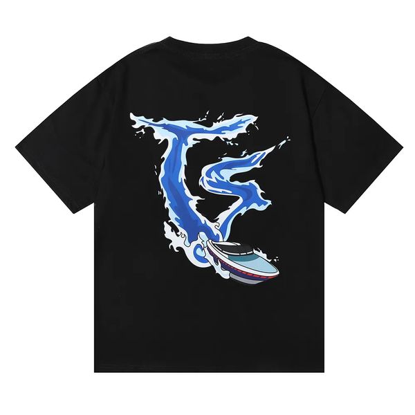 NEUES Trapstar Herren-T-Shirt mit leichter blauer Flamme, Schnellboot-Spray-Aufdruck, hochwertige T-Shirts aus 100 % Baumwolle, lockere, lässige Kurzarm-T-Shirts für Damen, 402