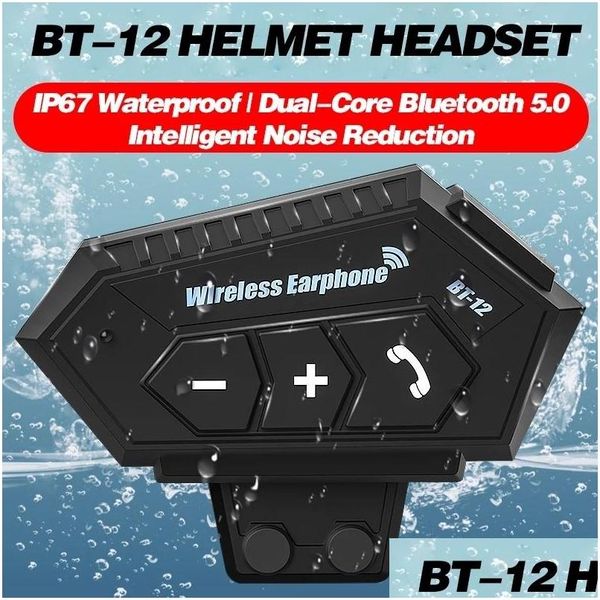 Auto Dvr Motorrad Gegensprechanlage Bt12 12S Helm Drahtlose Bluetooth 5.0 Kopfhörer Hände Headset Stereo Musik Anti-Interferenz Wasserdicht Dr Dhyie