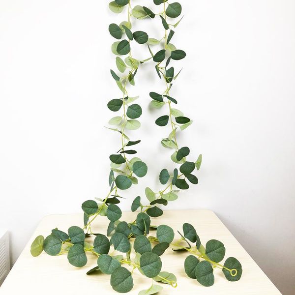 Flores decorativas de 150 cm de parede pendurada rattan artificial eucalipto