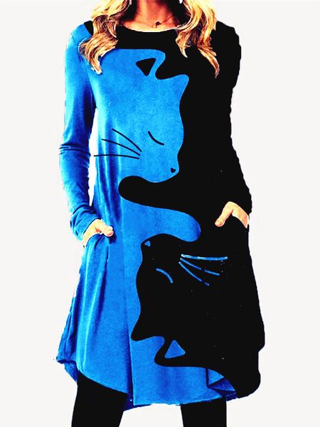 Vestidos casuais mulheres soltas vestidos de babados vintage de bolso de inverno grande impressão grande de manga longa de manga comprida Boho Party 5xl 230217