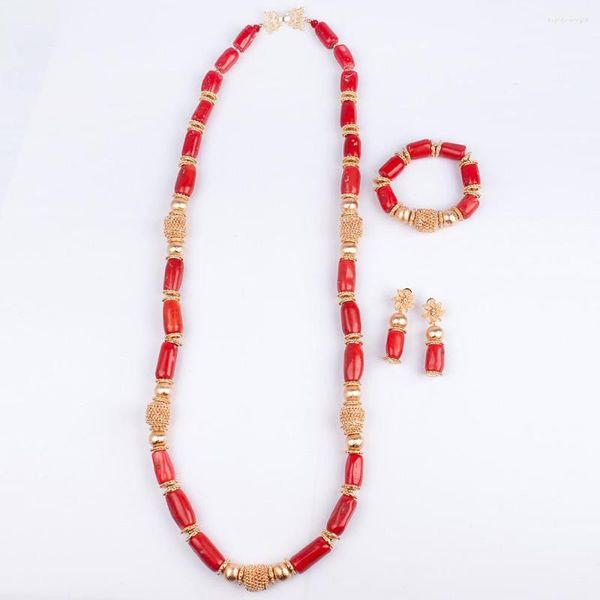 Brincos de colar Conjunto 2023 Verão 40 polegadas Nigéria Bride Bracelet Long Suit African Wedding Coral Jóias Original