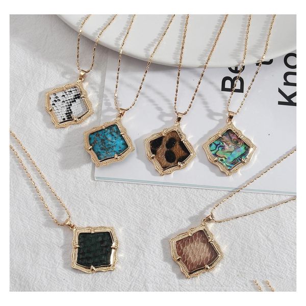 Anhänger Halsketten Inspiriert Abalone Shell Papper Leopard Leder Schlangenleder Lange Kette Pullover Halskette Geometrische Frauen Schmuck Drop D DHG79