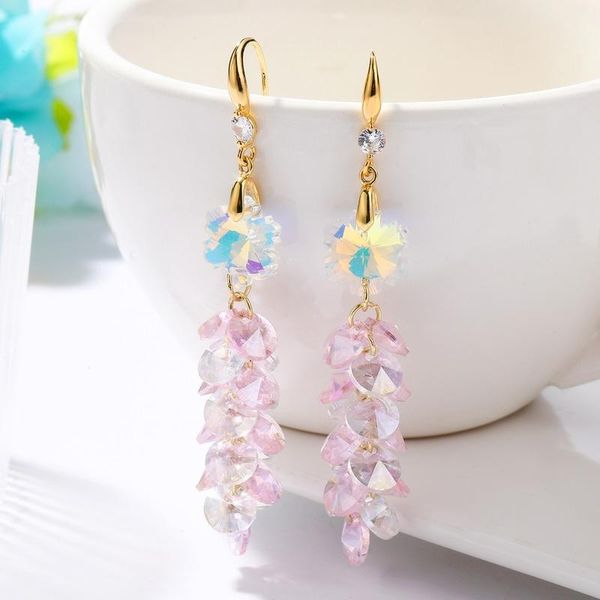 Dangle Küpeler Avize Lüks Zirkon Avusturya Doğal Kristal Uzun Kadınlar Kalp Şekli Yağmur Damlası Boncuklu Moda Trend Accessoriesdang