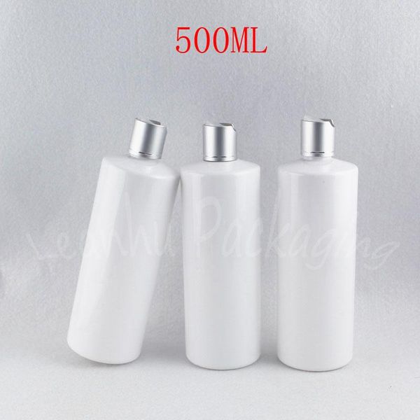 Bottiglie di stoccaggio Bottiglia di plastica bianca a spalla piatta da 500 ML Confezione di lozione per sub-imbottigliamento per trucco da 500 CC / Gel doccia (15 PC/lotto)