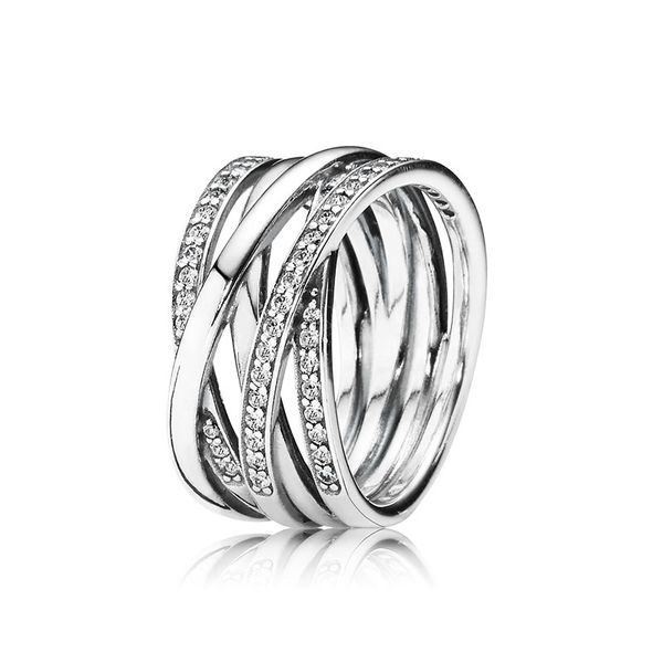 Сверкающие полированные линии кольцо с оригинальной коробкой для Pandora Real Sterling Silver Designer свадебные украшения для женщин CZ Diamond Grives Girlfor