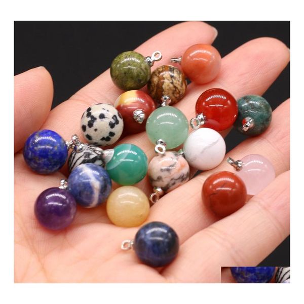 Collane con ciondolo 10mm Chakra Stone Ball Healing Crystal Reiki Charms per orecchini Collana Creazione di gioielli Ametista Quarzo rosa Hang Dhvms