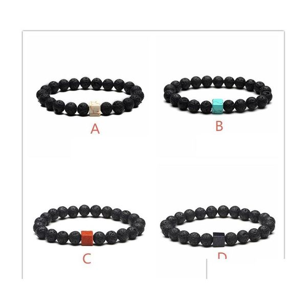 Charm Armbänder 8mm Naturstein Lava Rock Armband Würfel Zink Farbe Aromatherapie Ätherisches Öl Diffusor Drop Lieferung Schmuck DHSY0