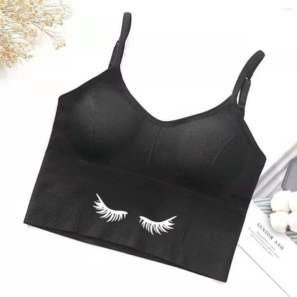 Damen Tanks U-förmiger Rücken-BH Tube Top Frauen Crop Wimpern Make-up Wimpern Mascara Print Sexy Dessous Sport Mode Straße