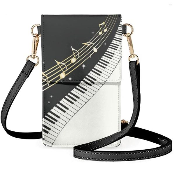 Borse da sera FORUDESIGNS Chiave di pianoforte Note musicali Borsa a tracolla Elegante bellissimo cellulare Borsa a tracolla decorativa da donna in PU