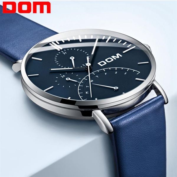 DOM Casual Sport Watches для мужчин Blue Top Brand Роскошные военные кожаные запястья часы Man Clock Fashion светящиеся наручные часы M-511270T