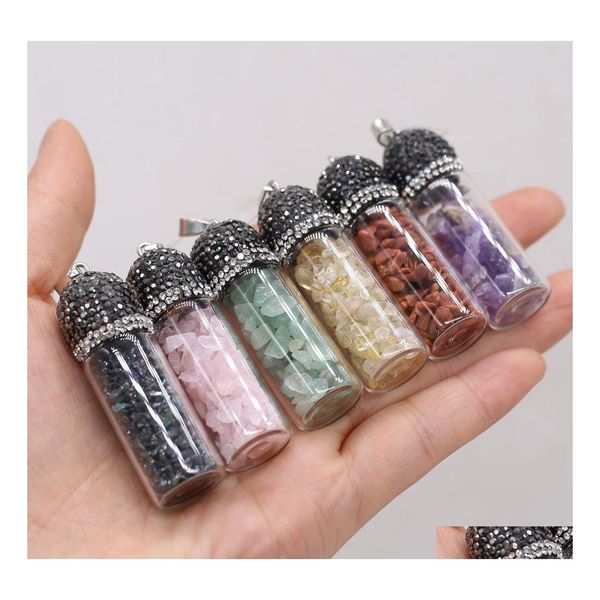 Charms Bottiglia Reiki Guarigione Ghiaia Avventurina Verde Pietra Naturale Ciondolo Cristallo Di Quarzo Rosa Collana Fai Da Te Moda Donna Yzediblesho Dhj2X