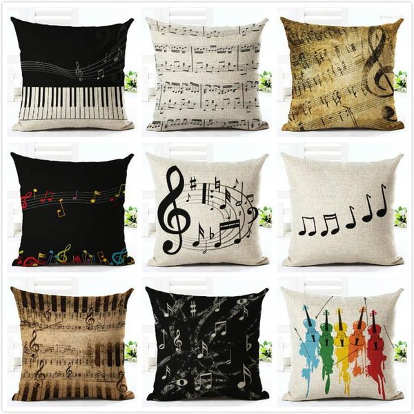 Travesseiro retro capa de linho de algodão Creative vintage notas musicais de travesseiro decorativo capa de piano para sofá zt62