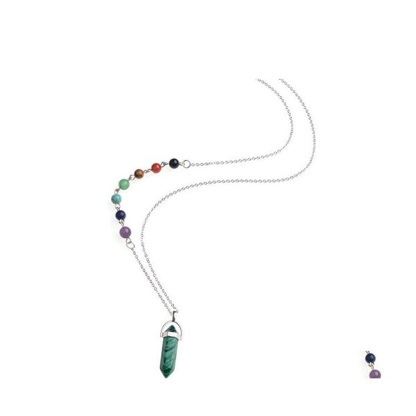 Collane con ciondolo Collana Chakra Prisma esagonale Pietra Cristallo di quarzo Agate Turchesi Malachite Per accessori donna Drop Delive Dhb2E