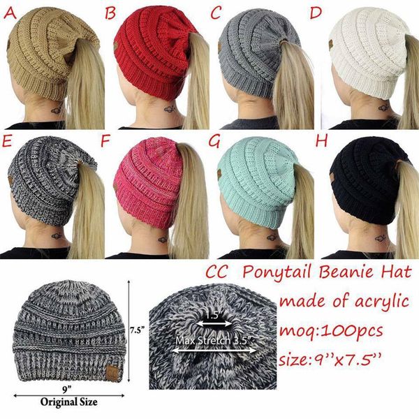 CC Pferdeschwanz Beanie Mütze Haarschmuck 15 Farben Frauen Häkelstrickmütze Winter Skullies Beanies Warme Mützen Weiblich Gestrickte Stilvolle Hüte