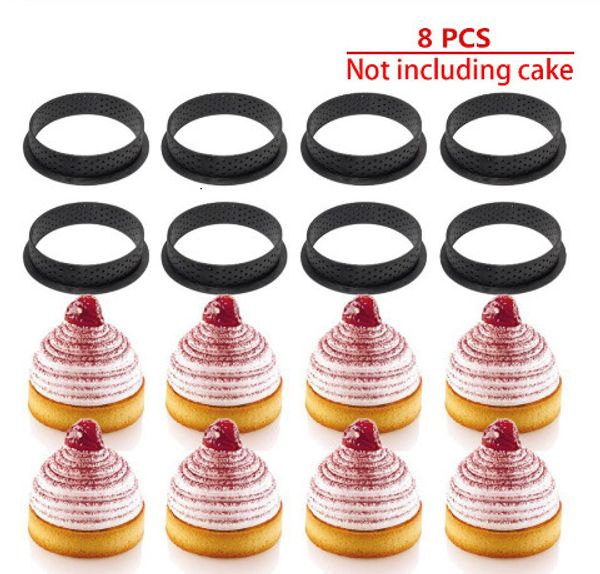 Moldes de cozimento 8pcs forma redonda bolo de molde de molde de mousse círculo ferramenta de decoração de círculo de decoração francesa de sobremesa francesa anel perfurado diy non stick bakeware tart 230217