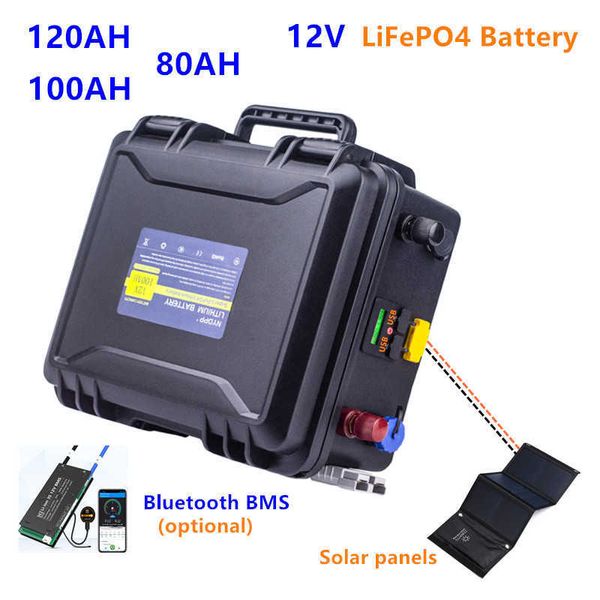Batteria 12V 80AH 100AH 120AH LiFePO4 (Supporta la ricarica diretta dei pannelli solari) Batteria 12v lifepo4 80ah 100ah 120ah litio 12v