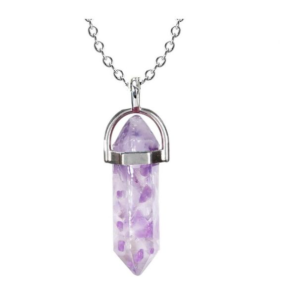 Anh￤nger Halsketten nat￼rliche Chips Stein Chakra Reiki Heilung hexagonaler Opal Amethysts Pink Quarz Crystal Pendum Halskette DOUP DENPL DHWPL