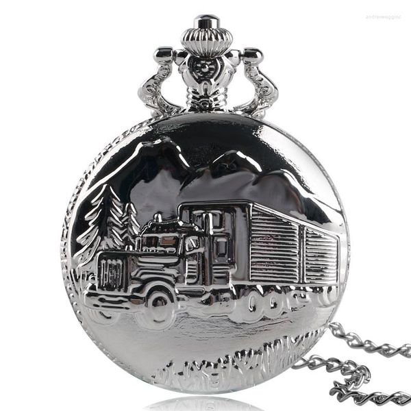 Карманные часы Antique Silver Truck Design Fob Quartz Watch The Pendate Collece Clock подарок для мужчин Женщины рождения мальчики