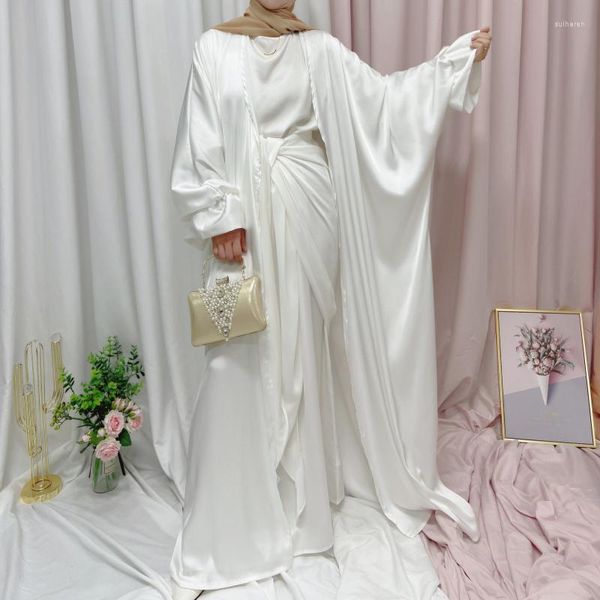 Этническая одежда высококачественная Рамадан Ид Муслим Хиджаб Кардиган для женщин Открыть абайя Дубай атласные кимоно арабские одежды Исламская свободная женщина