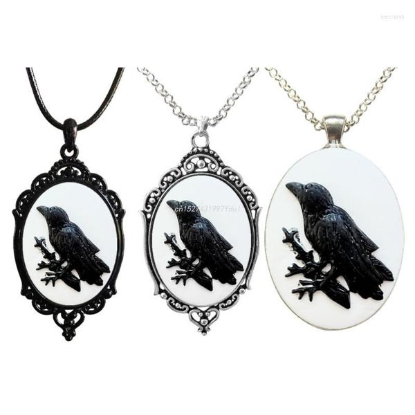 Collane con ciondolo Goth Animal Raven Collana Personalità Crow Pattern Glass Cabochon Choker Punk Clavicle Chain Jewelry